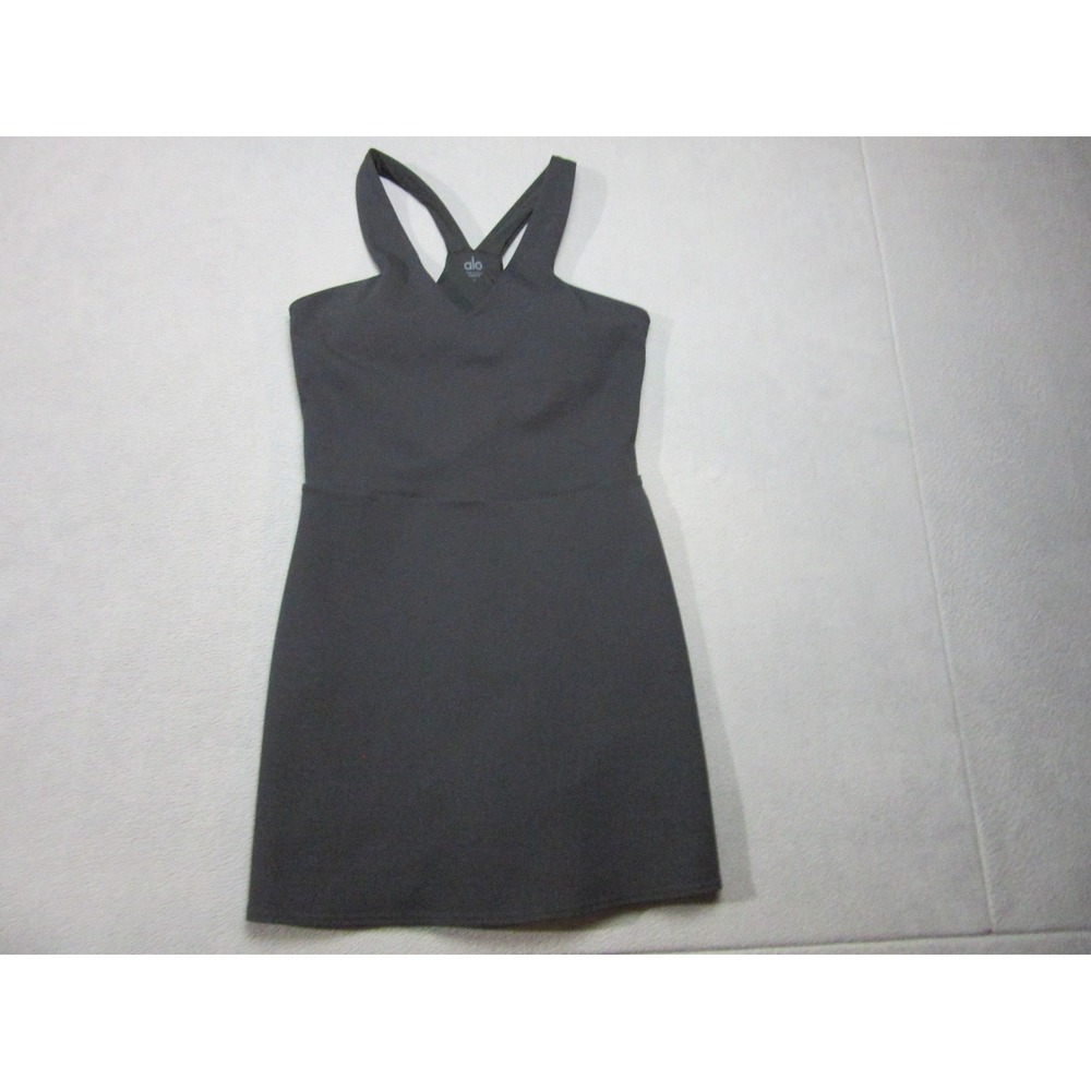 Alo Dress Women Large Black Mini Tennis Built In Shorts Athletic Golf V-Neck